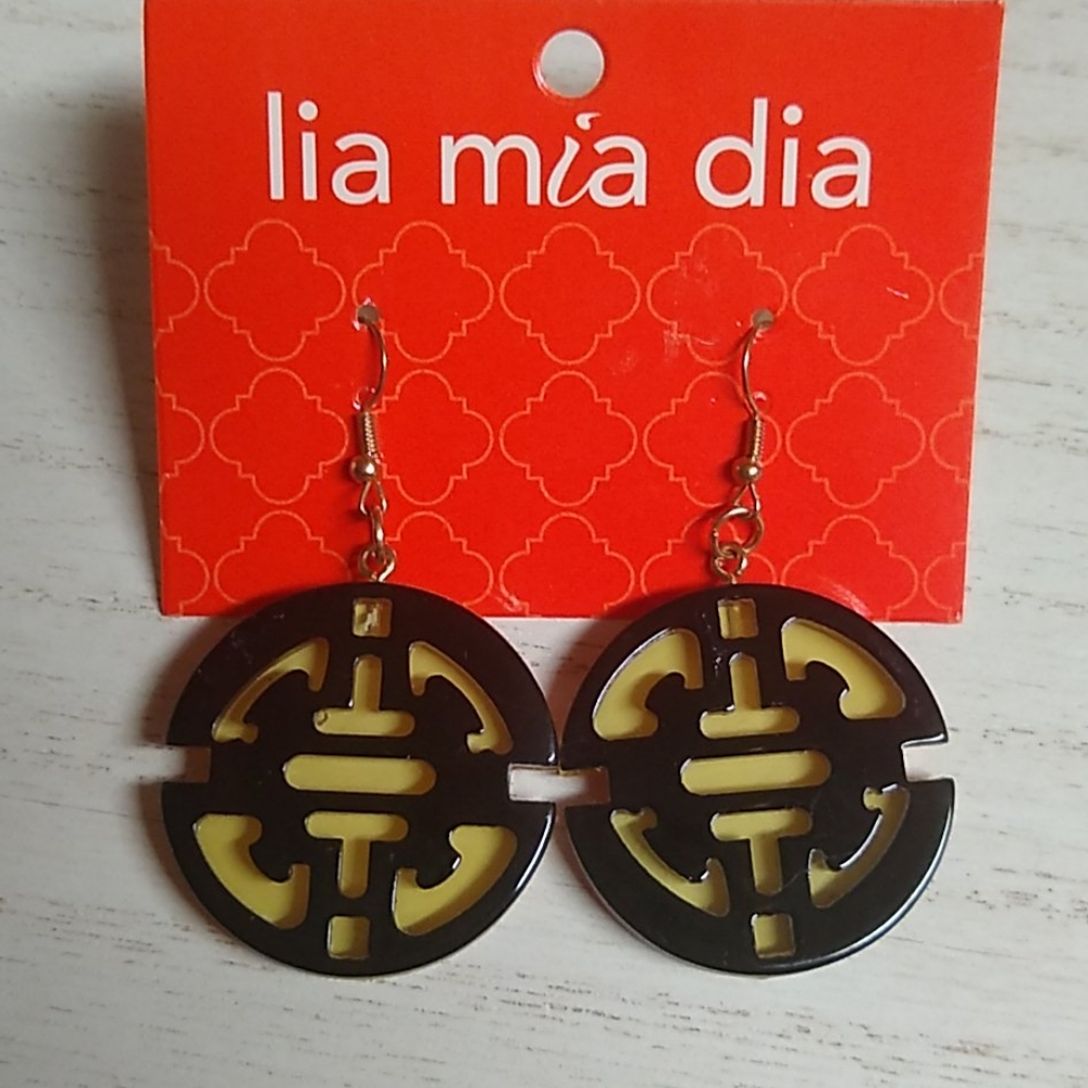 😻 3 For $15 Black & Gold Round Lucite Dangles